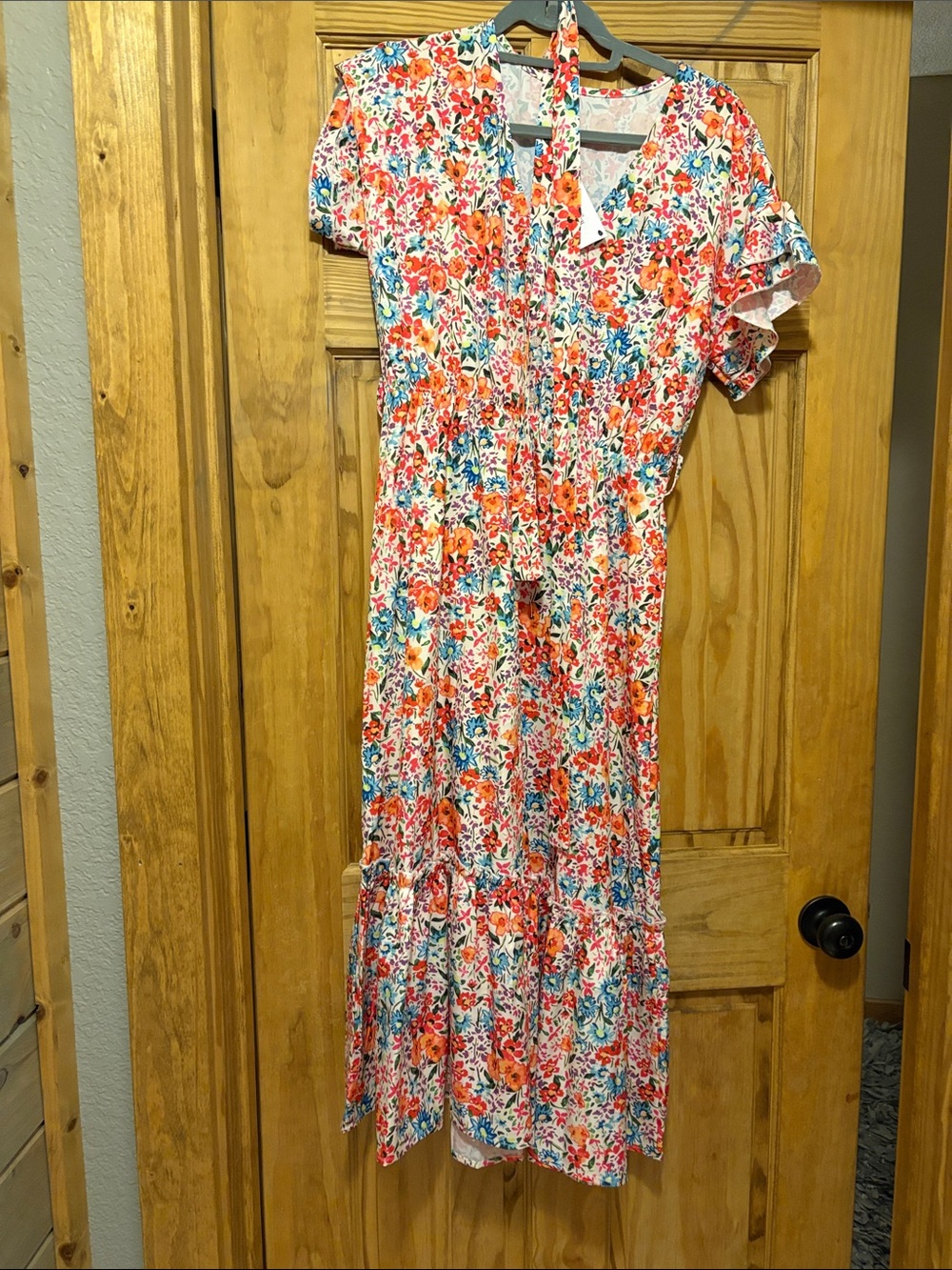 Tickled Teal Floral Maxi Dress in White, Orange, Blue